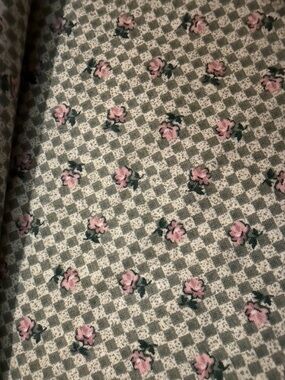 Vintage Green Checkboard with Roses Print Fabric